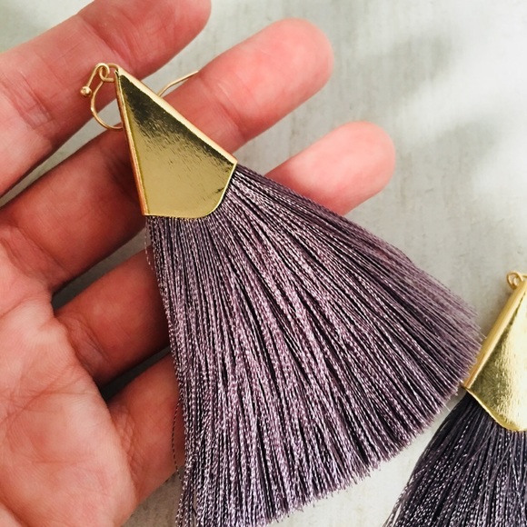 Large Silk Tassel Earring Gray - Picture 5 of 6